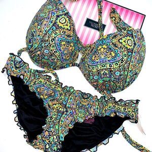 🔥🏖VICTORIA SECRET  swimsuit top 36D /push-up/bottom Small  New#7